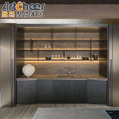 kopen Custom Island en Countertop Houten deuren Melamine Keukenkas met modern ontwerp online vervaardiging