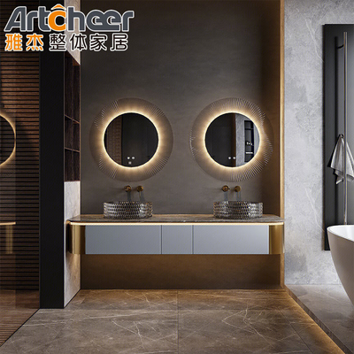 kopen Luxe commerciële dubbele wasbak badkamer vanity meubels voor moderne stijlvolle badkamer online vervaardiging