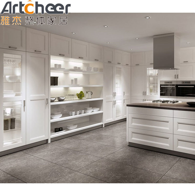 RTA of aangepaste grootte Solid Hout Wit Modulair Keukenkast Set Shaker Design