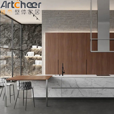 Modulaire Acryl keukenkasten deur met aluminium frame en gesinterd stenen tafelblad