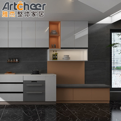 High Gloss Lacquer Finish Kitchen Set Cabinet met Full Set High Cabinet en Island Table