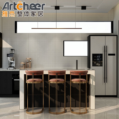 Kunstmatige kwarts countertop C-vormige keukenkas Design voor huishoudelijke meubels