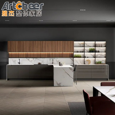 Moderne keukenmeubilair Grijze Melamine L-vormige kast met pantry kast