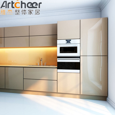 Contemporary Design Stijl Hoogglanzend Lak Moderne Keuken Wandkast Beige En Grijze Kleur