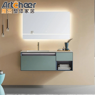 Vloer gemonteerde rechthoekige rotsplaat bassin triplex vanity kast voor moderne badkamer